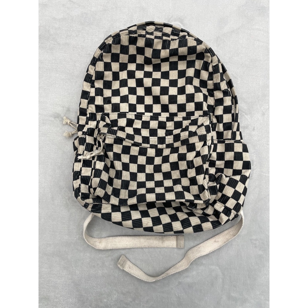 Target Backpack Unisex Black White Checkered Canvas School Bag Casual